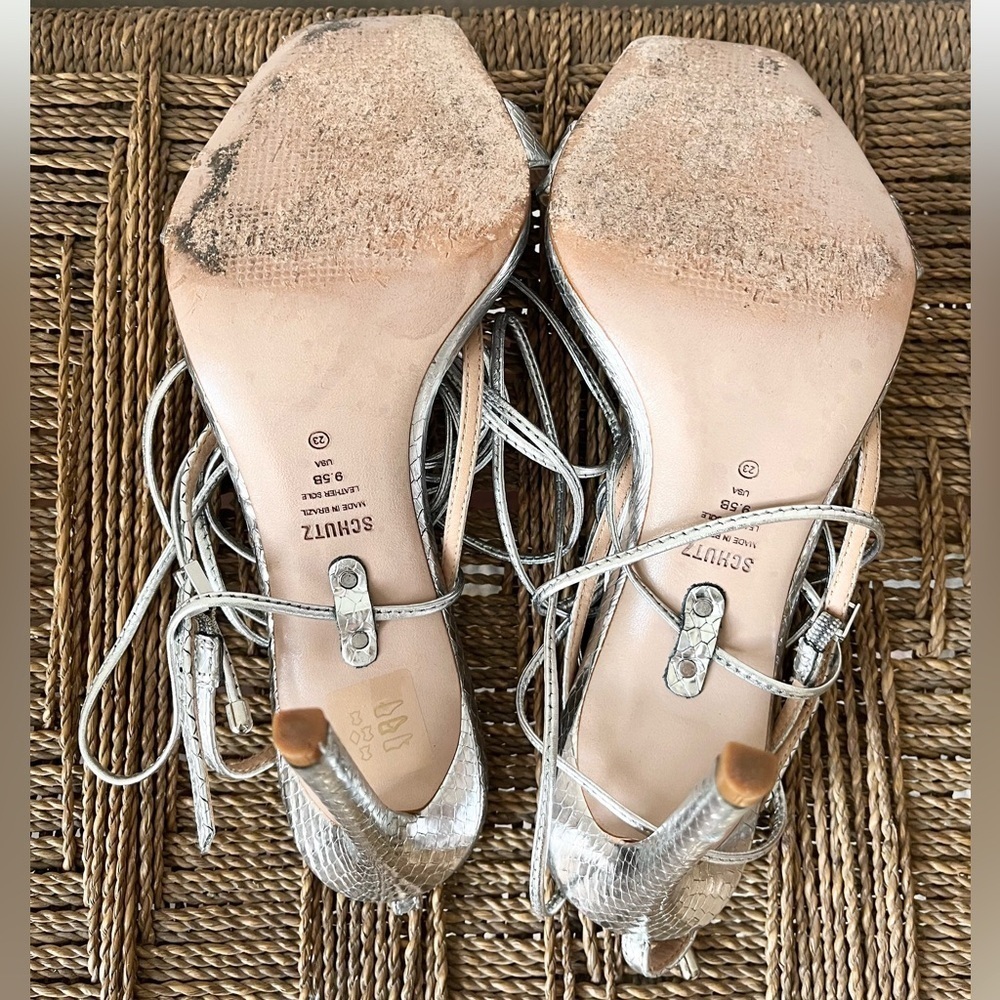 Schutz Shoes Women’s 9.5 Vikki Metallic Snake Embossed Heel Lace Up Leather - Picture 9 of 10